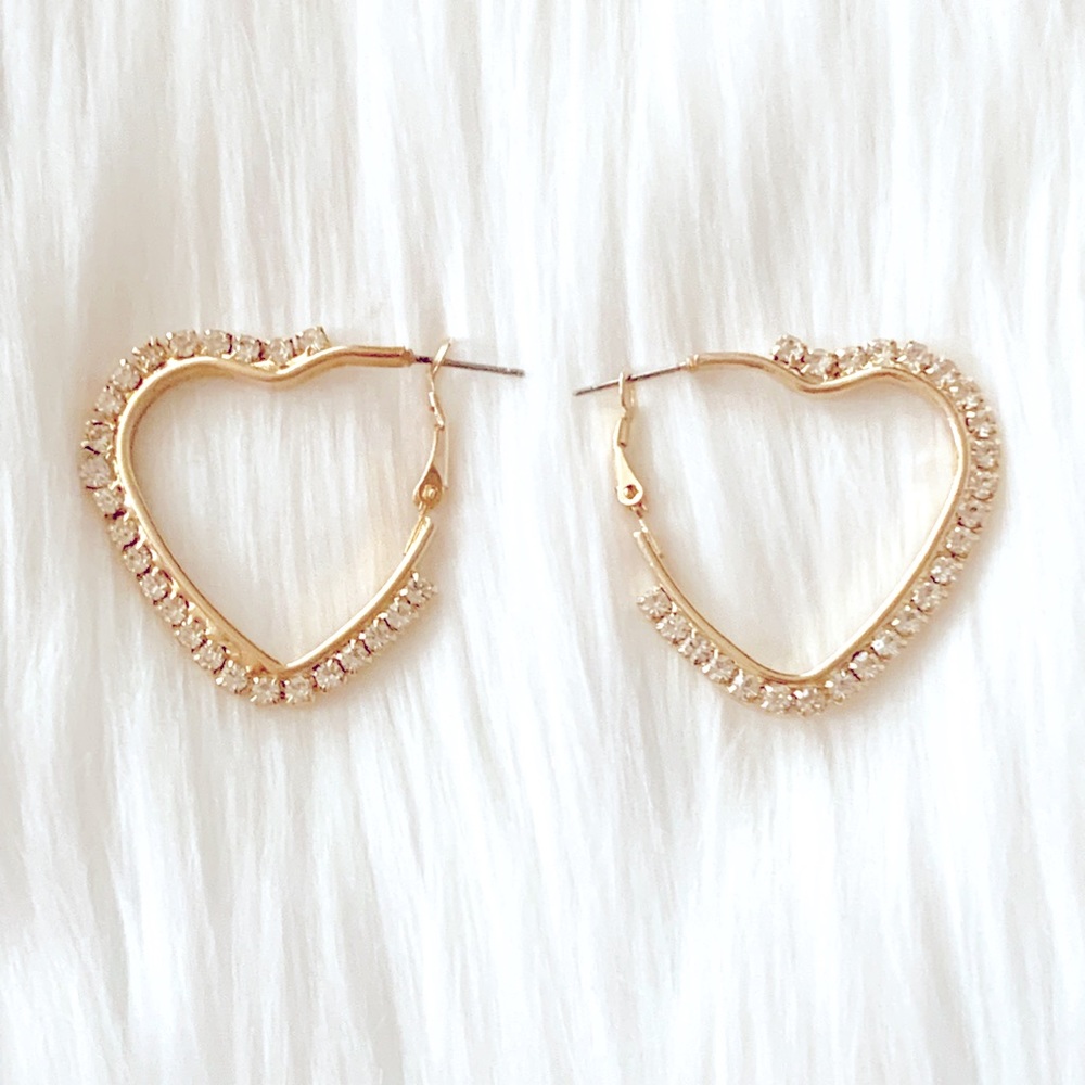 Gold Heart Rhinestone Hoop Earrings